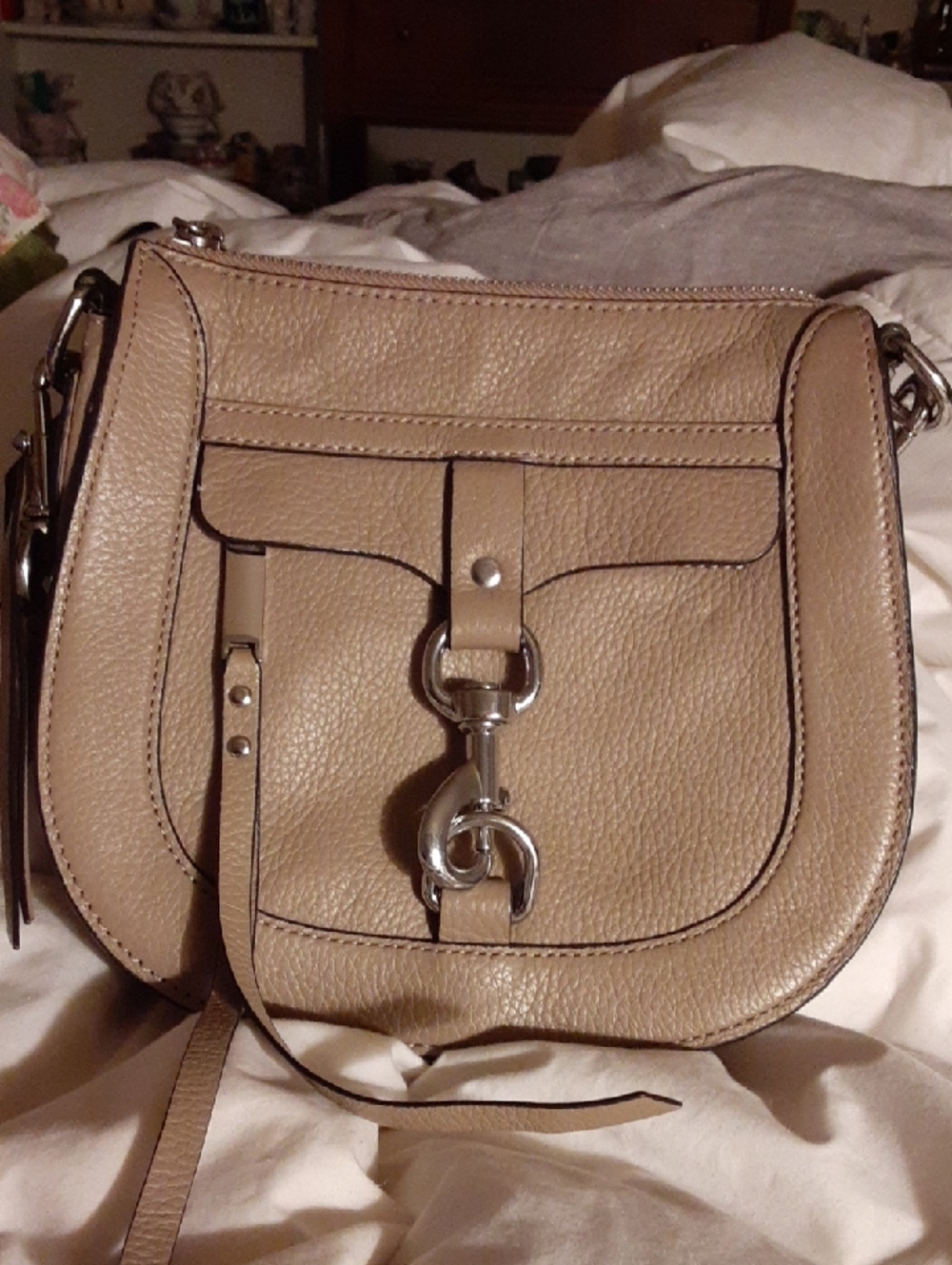 Pebbled Leather Crossbody Bag in Taupe